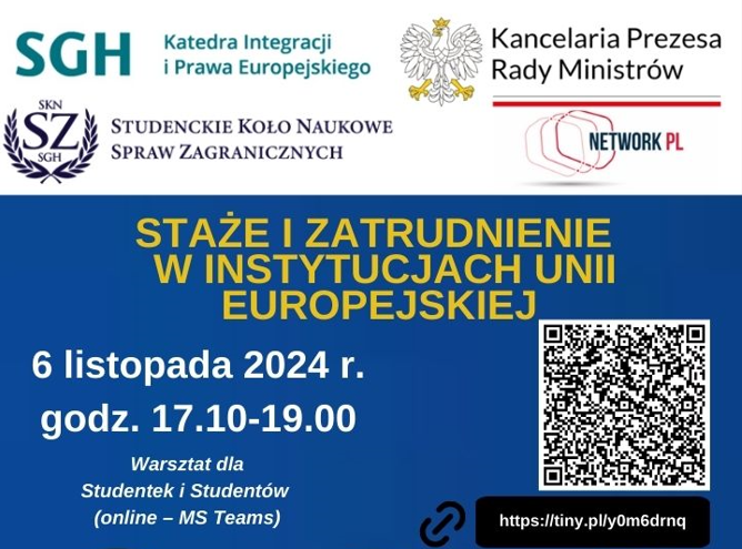 Warsztat on-line 6.11.2024 r.- STAŻE W UNII EUROPEJSKIEJ