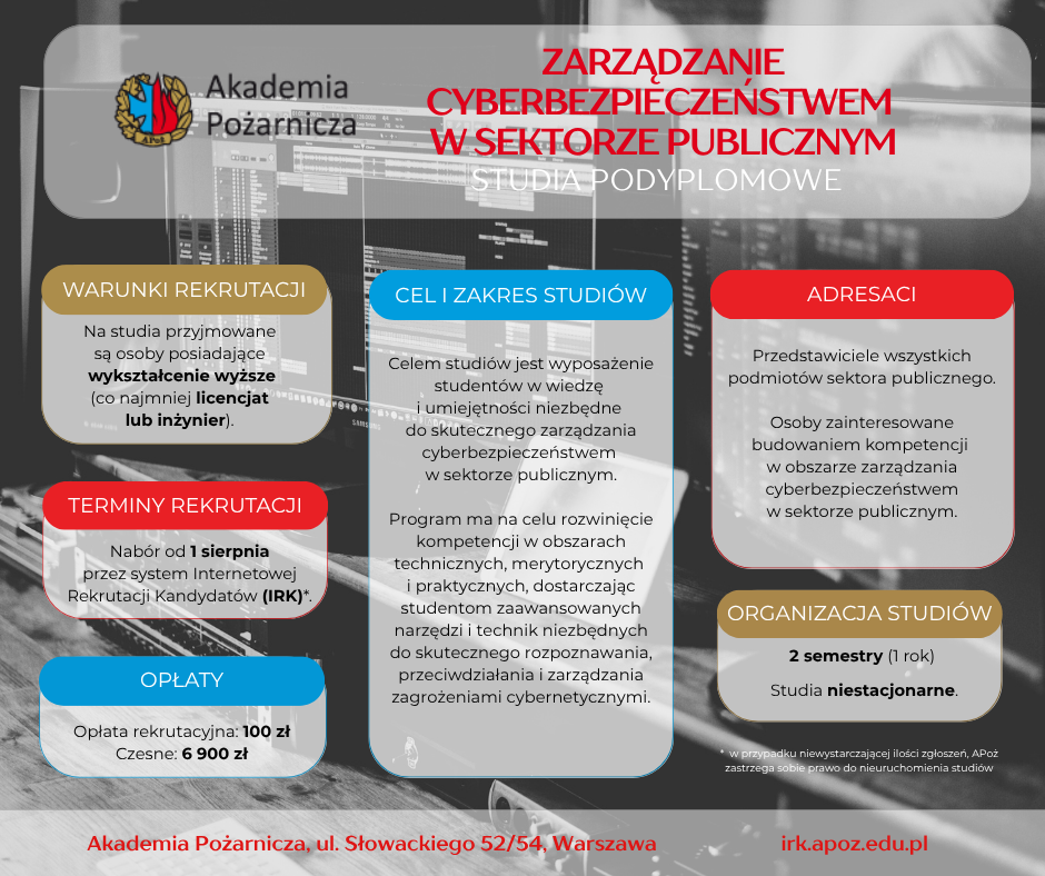 Studia podyplomowe "Zarządzanie cyberbezpieczeństwem w sektorze publicznym"