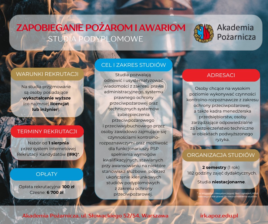 Studia podyplomowe "Zapobieganie Pożarom i Awariom"