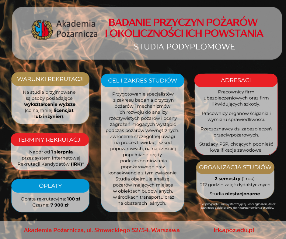 Studia podyplomowe „Badanie przyczyn pożarów i okoliczności ich powstania”