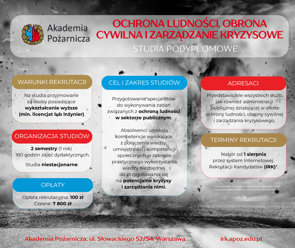 Studia podyplomowe "Ochrona ludności, obrona cywilna i zarządzanie kryzysowe"