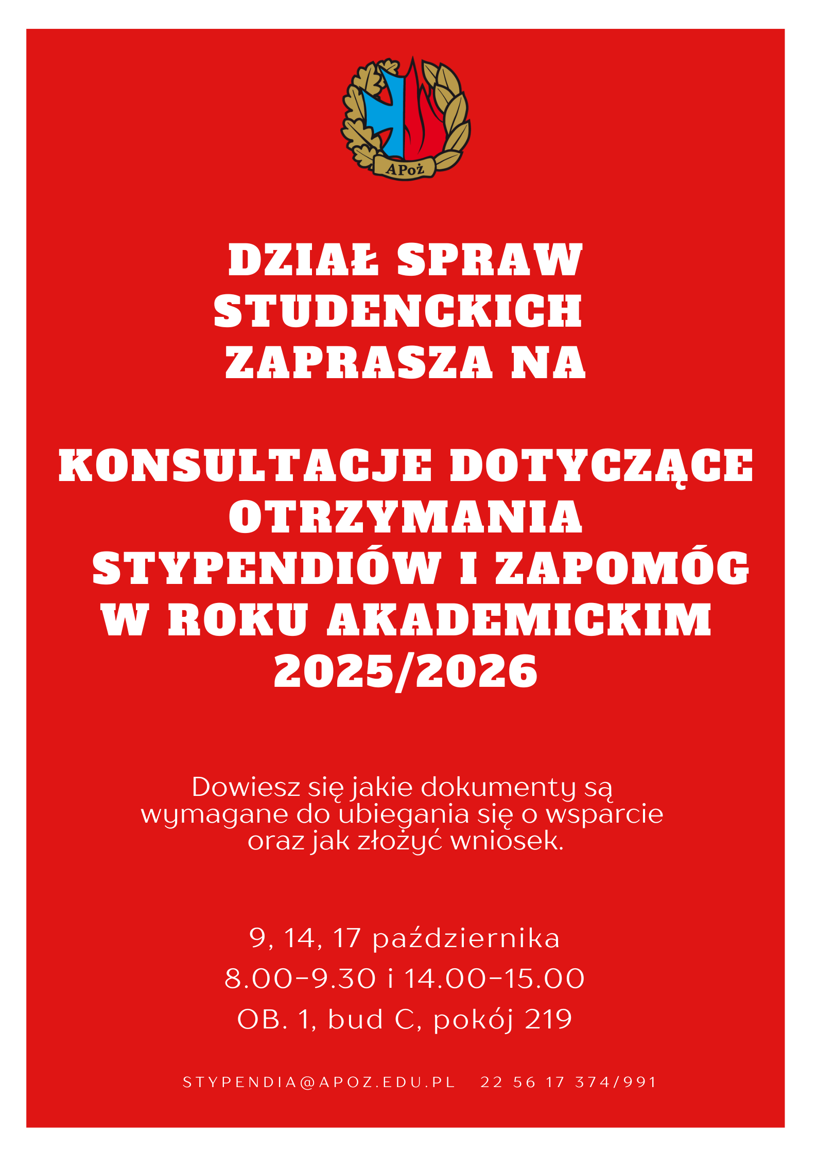 Zapraszamy studentów na konsultacje dotyczące otrzymania stypendium lub zapomogi